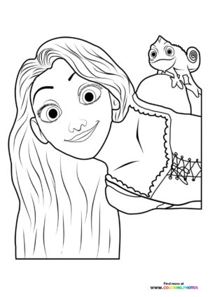 Rapunzel and Pascal coloring page