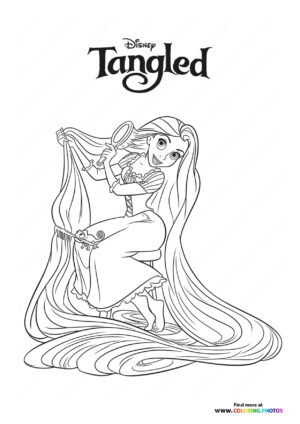 Rapunzel brushing her hair coloring page