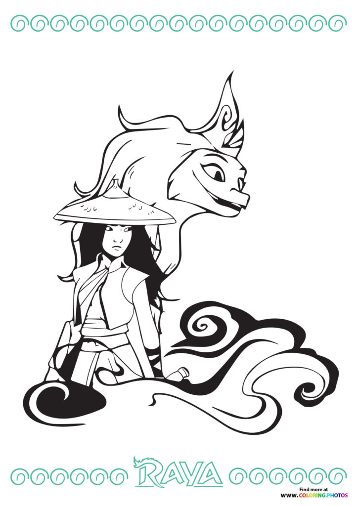 Raya and Sisu coloring page