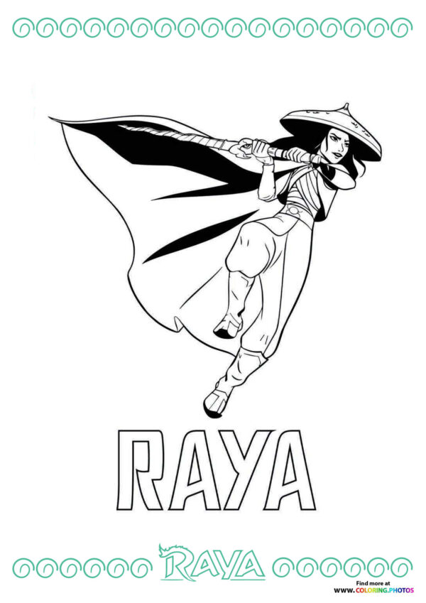 Raya with a sword coloring page