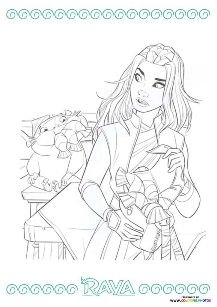 Raya and Ongi with fish coloring page