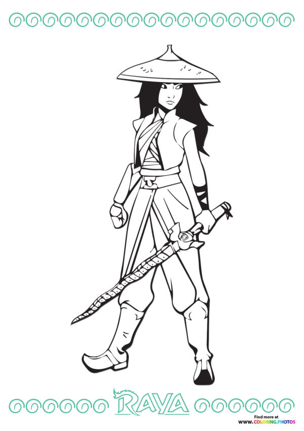 Raya ready with a sword coloring page