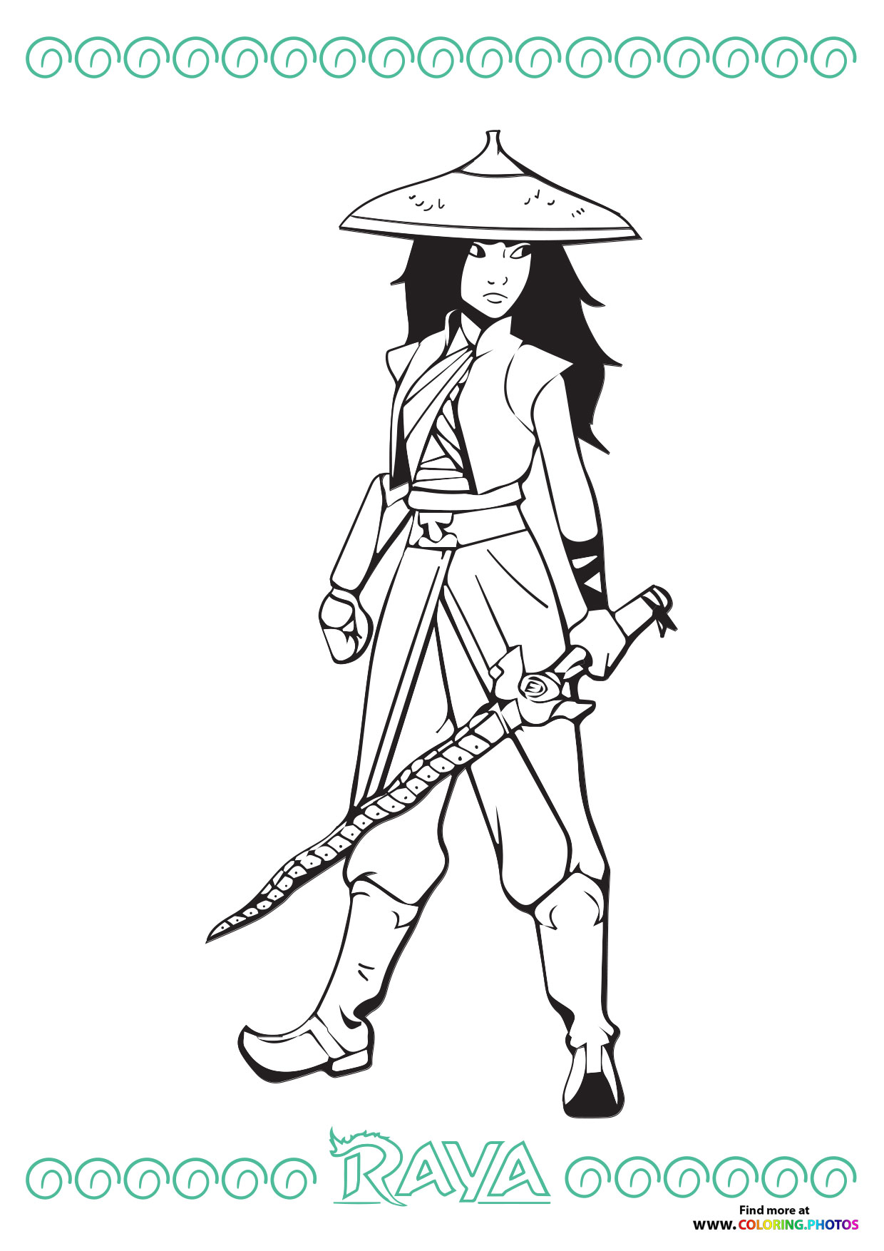 Raya ready with a sword - Coloring Pages for kids