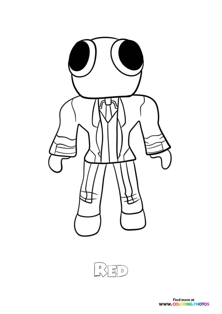 Red from Rainbow Friends with large eyes and casual striped outfit coloring page