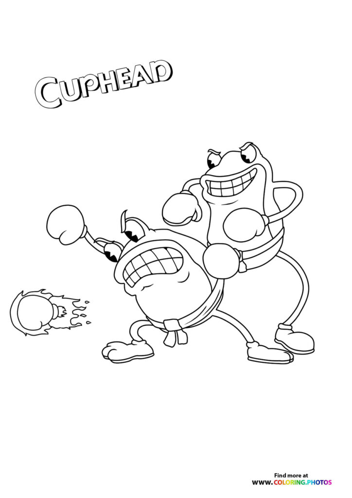 Cuphead juggling four balls with a big smile on his face coloring page from The Cuphead Show