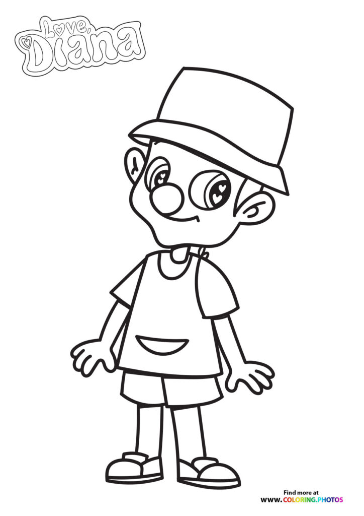 Diana character wearing a hat and casual shirt coloring page from Love Diana