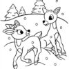 Rudolph the raindeer playing in snow coloring page