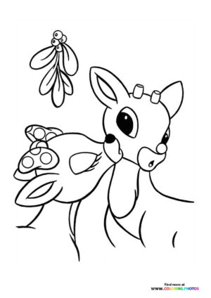 Rudolph the raindeer kissing coloring page