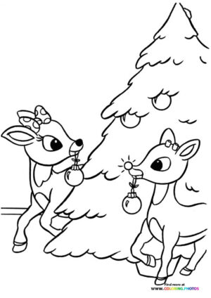 Rudolph the raindeer christmas tree coloring page