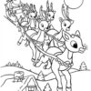 Rudolph the raindeer pulling Santa coloring page