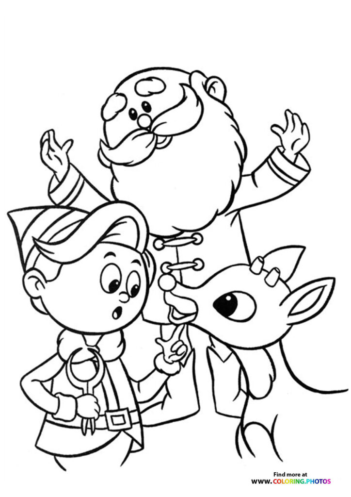 Rudolph the raindeer with Santa - Coloring Pages for kids