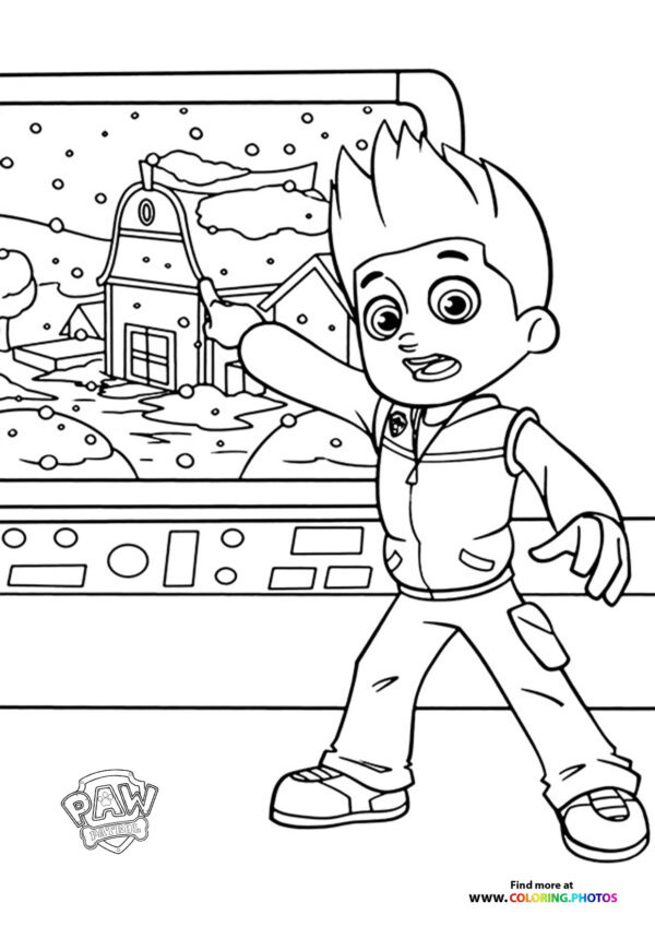 Ryder pointing to a map coloring page