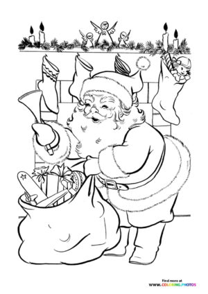 Santa Claus bringing presents coloring page