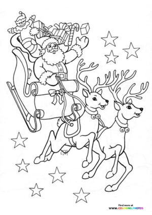 Santa and raindeers coloring page