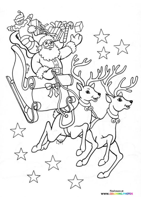 Santa and raindeers - Coloring Pages for kids