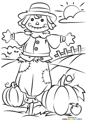 Autumn scarecrow in the sun coloring page