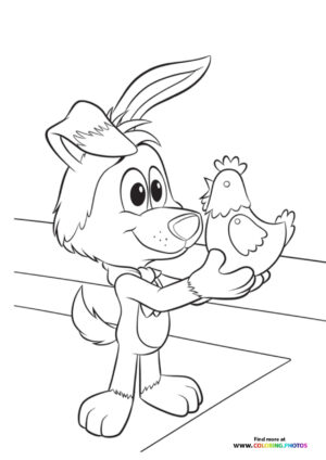 Scooch playing with chicken coloring page