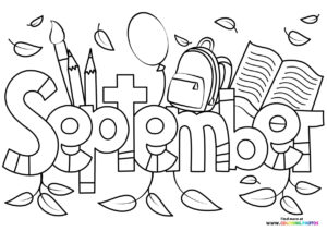 September autumn text sign coloring page