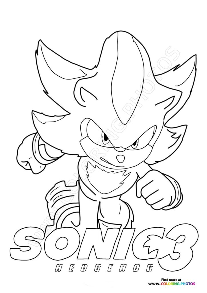Shadow the Hedgehog with spiky quills and determined expression coloring page from Sonic the Hedgehog 3