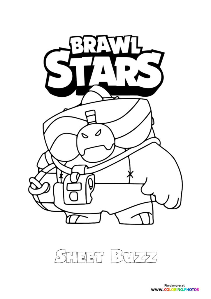 Shelly Buzz character in armor and helmet coloring page from Brawl Stars video game