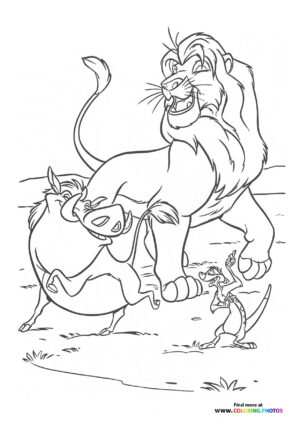 Simba Timon and Pumba dancing coloring page