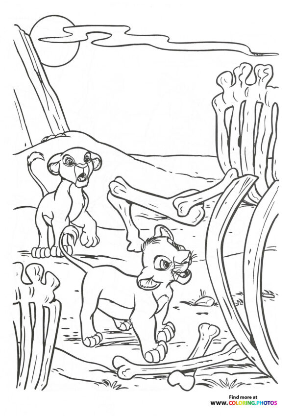 Nala and Simba at elephant graveyard coloring page