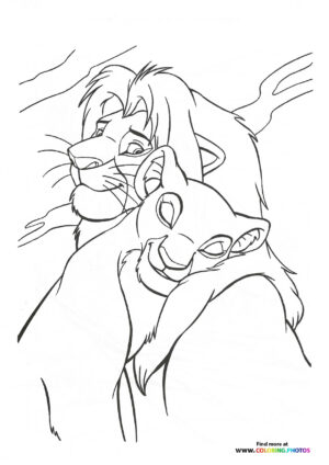 Nala and Simba in love coloring page