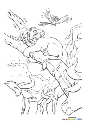 Simba scared in a stampede coloring page