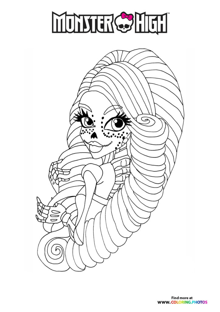 Frankie Stein with striped hair and skull makeup coloring page from Monster High