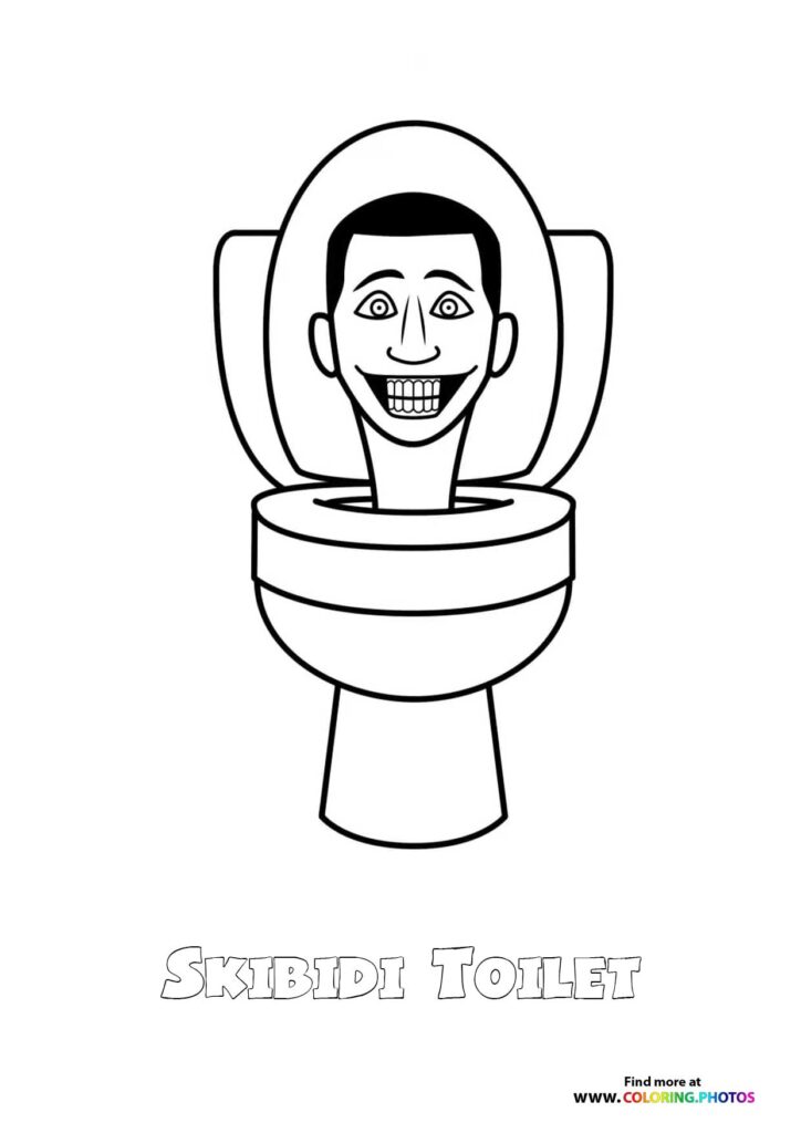 Skibidi Toilet character with a human head popping out of a toilet bowl coloring page