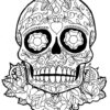 Skull and flowers coloring for adults