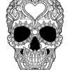 Skull with hart coloring for adults