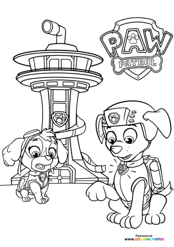 Skye and Zuma coloring page