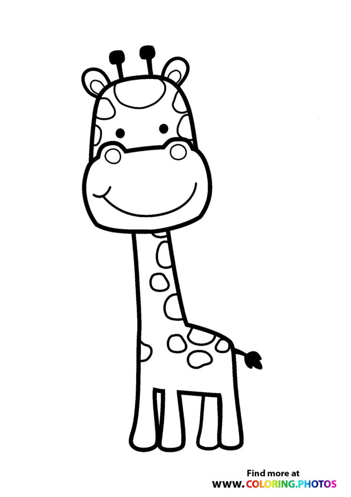 Cute giraffe with spotted neck, ossicones, and smiling face coloring page