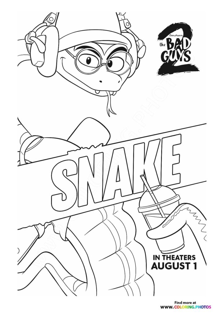 Snake wearing headphones and glasses from The Bad Guys 2 coloring page