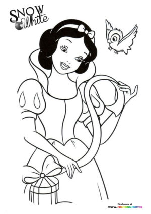 Snow White with a bird coloring page