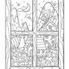 Winter theme window view coloring page