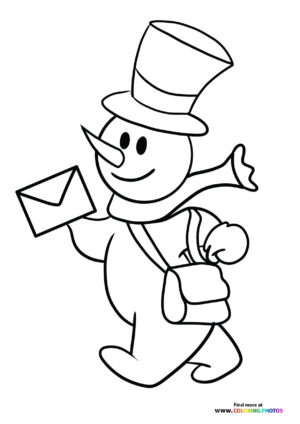 Snowman bringing mail coloring page