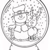 Snowman and raindeer in snow globe coloring page