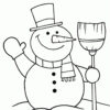 Snowman with a broom coloring page