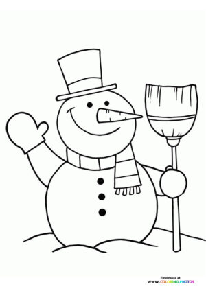 Snowman with a broom coloring page