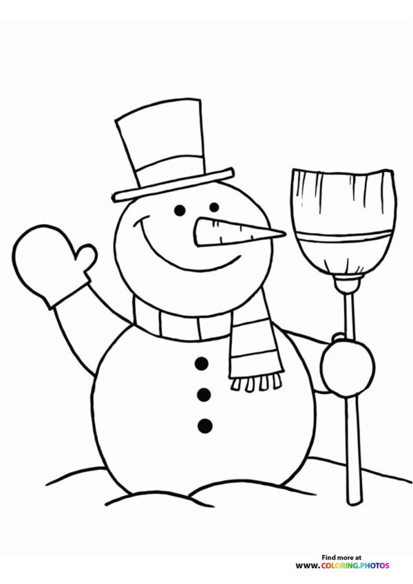 Snowman with a broom coloring page