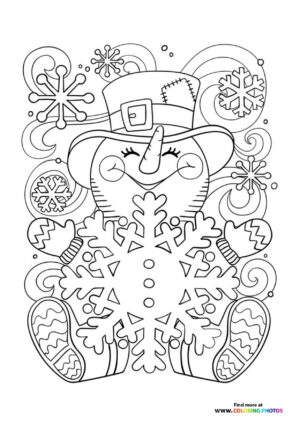 Snowman with a snowflake coloring page