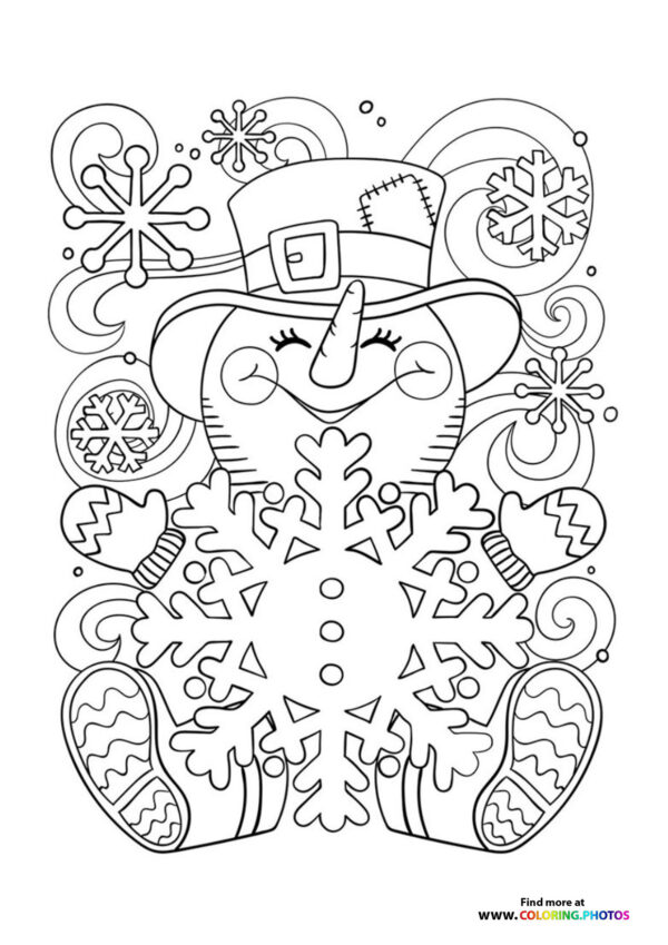 Snowman with a snowflake coloring page