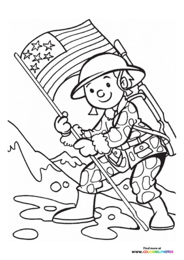 Solider holding a flag coloring page