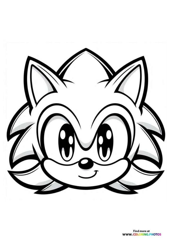 Rouge the Bat with pointed ears and white fur, smiling with large expressive eyes coloring page from Sonic