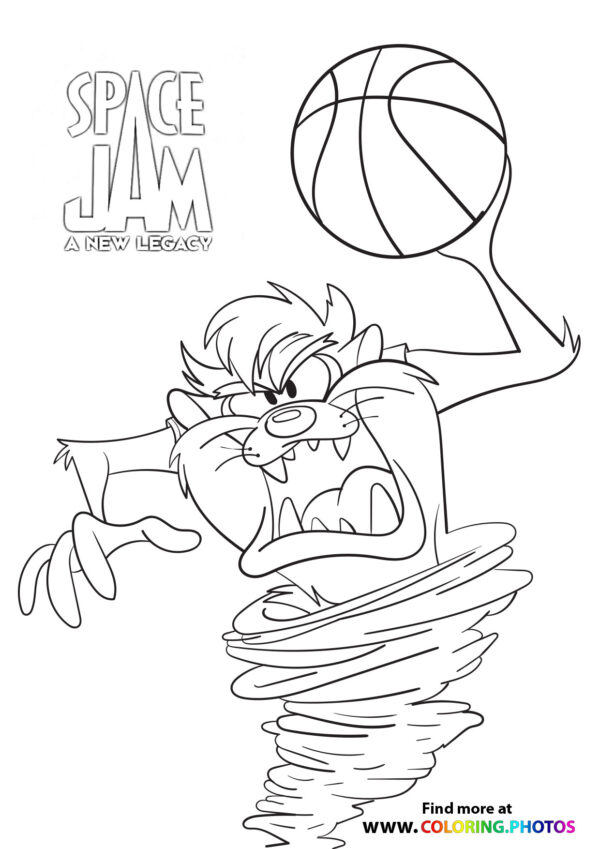 Tasmanian Devil playing basketball coloring page
