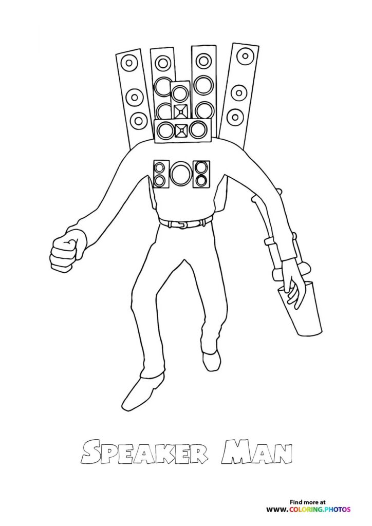 Speaker Man with speakers for a head holding a weapon, from Skibidi Toilet coloring page