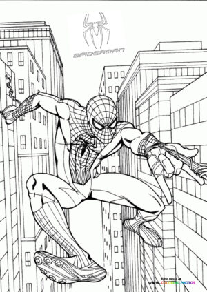 Spiderman in town coloring page