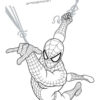 Spiderman swinging on a web coloring page